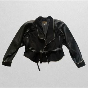 80’s black leather bomber jacket by “Twins Leather Co., Inc” size large